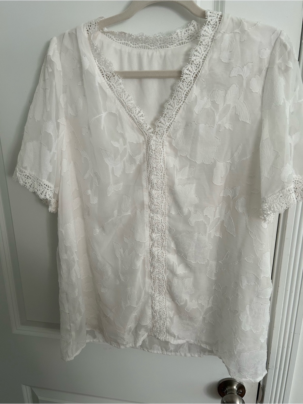 Delicate Lace-Trim White Floral Blouse - Women